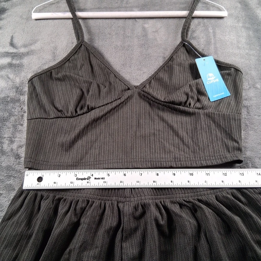 NWT Cupshe Lounge Set Womens Large Green Ribbed Cami Shorts 2 Piece Co-ord
